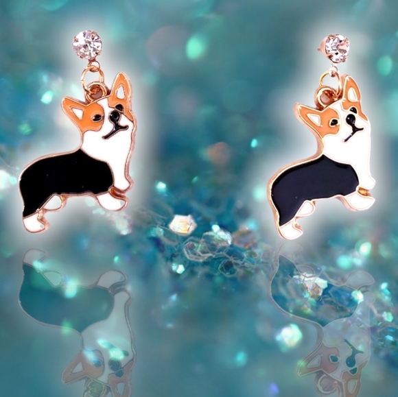 New gold plated crystal corgi earrings - Picture 4 of 9